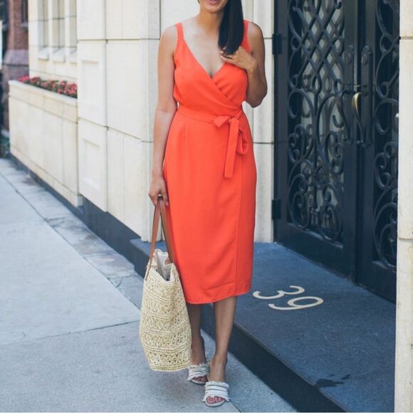 Everlane Orange Midi Length Wrap Dress - Picture 1 of 11